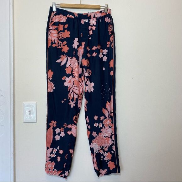 CLOSED Japanese Cherry Blossom Print Straight Leg Pants in Navy/Pink Sz 27 - Picture 2 of 14